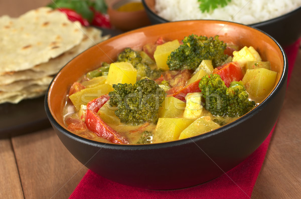 Delicious Indian Curry with Rice and Chapati Stock photo © ildi
