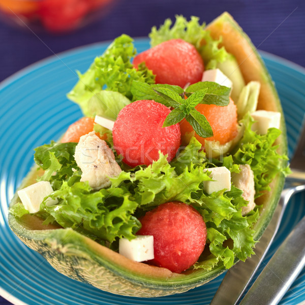 Dinnye csirkesaláta friss saláta görögdinnye tyúk Stock fotó © ildi