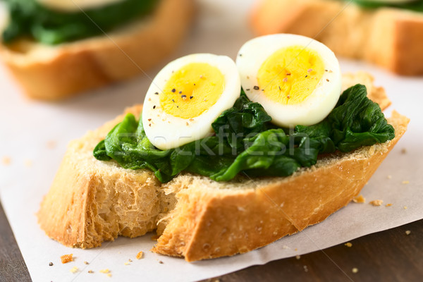 Crostini with Spinach and Quail Egg Stock photo © ildi