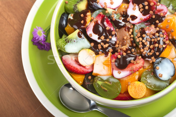 Fresh Fruit Salad with Yoghurt, Chocolate Sauce and Cereal  Stock photo © ildi
