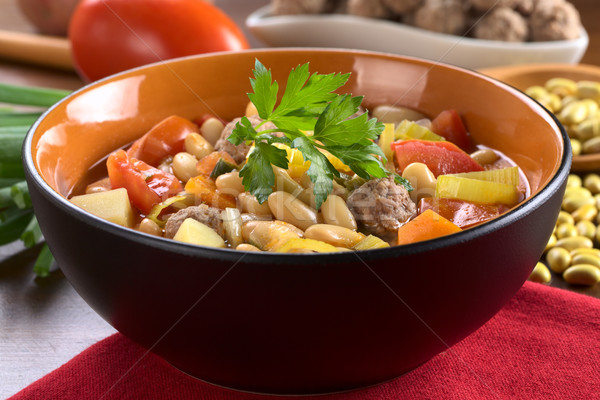 Bean Soup with Meatballs and Other Vegetables Stock photo © ildi