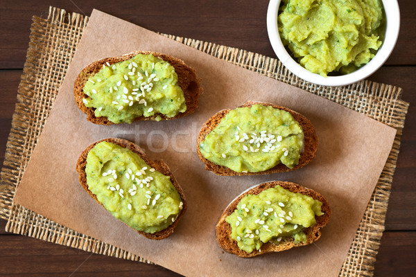 Bread with Green Pea Spread and Sesame Seeds Stock photo © ildi