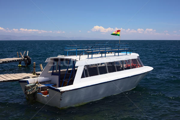 Tour Boat at Jetty at Lake Titicaca in Bolivia Stock photo © ildi