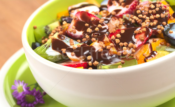 Fresh Fruit Salad with Yoghurt, Chocolate Sauce and Cereal  Stock photo © ildi