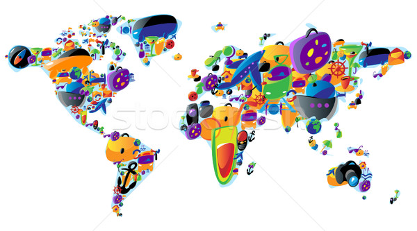 Mapa del mundo colorido iconos viaje ocio alimentos Foto stock © ildogesto