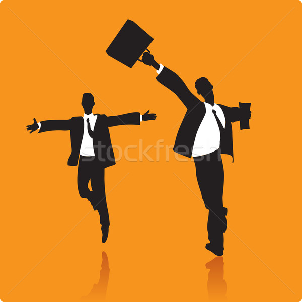 Szerencsés üzletemberek fut ugrik üzlet iroda Stock fotó © ildogesto