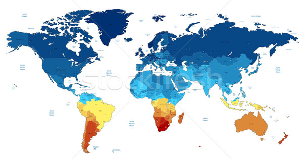 Blue and yellow detailed World map Stock photo © ildogesto