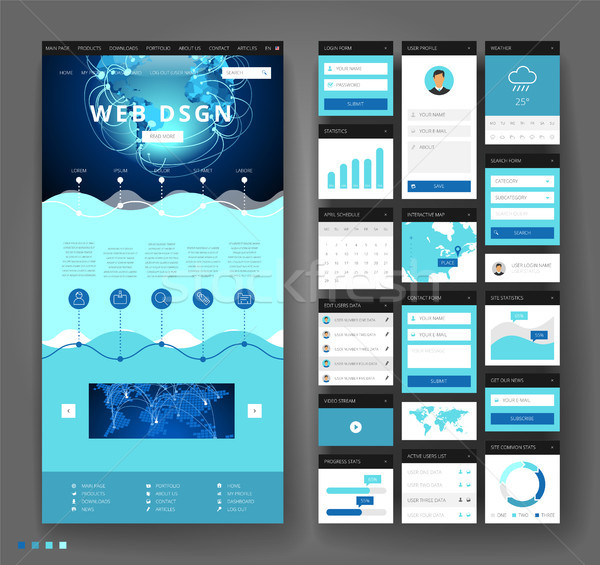 Website template design with interface elements Stock photo © ildogesto