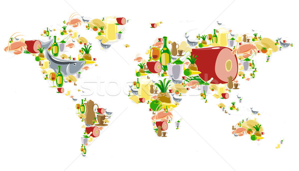 World map with food and drinks Stock photo © ildogesto