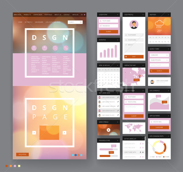 Website template design with interface elements Stock photo © ildogesto