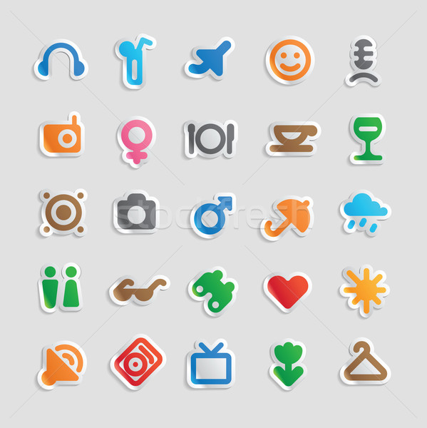 Naklejki ikona rozrywki przycisk zestaw wielobarwny Zdjęcia stock © ildogesto