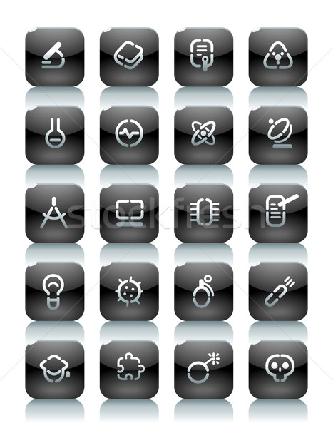 ストックフォト: ステンシル · 黒 · ボタン · 科学 · アイコン · ウェブサイト