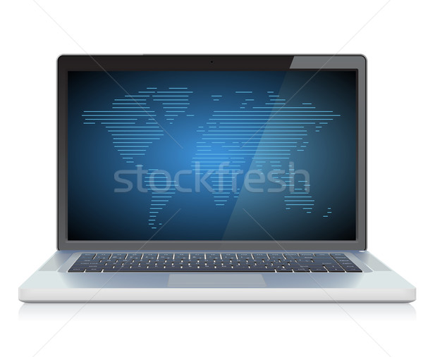 Stockfoto: Laptop · wereldkaart · scherm · abstract · wereld · technologie