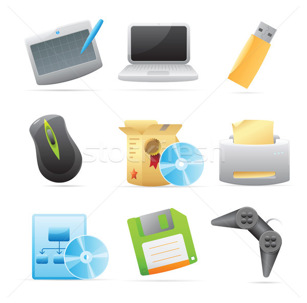 Iconen computerpictogrammen computer kantoor ontwerp muis Stockfoto © ildogesto