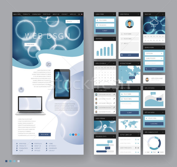 Website template design with interface elements Stock photo © ildogesto