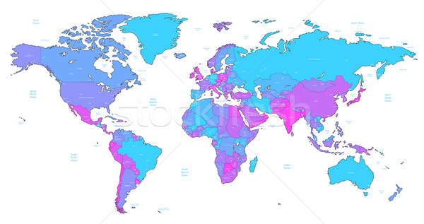 Blauw violet gedetailleerd wereldkaart roze kleuren Stockfoto © ildogesto