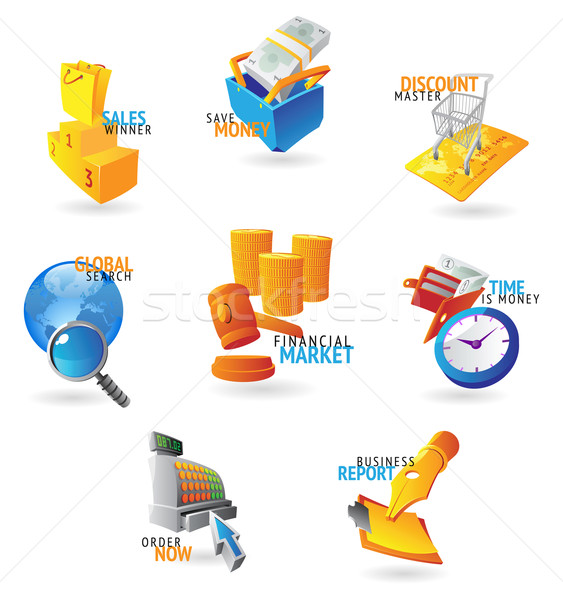 Iconen commerce detailhandel werk wereld tijd Stockfoto © ildogesto