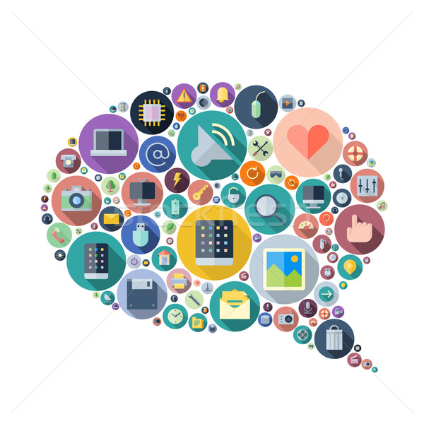 Icons for technology arranged in speech bubble shape Stock photo © ildogesto