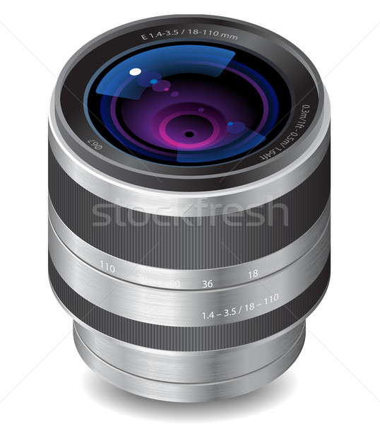 Foto stock: Icono · lente · de · la · cámara · blanco · diseno · lente · objeto