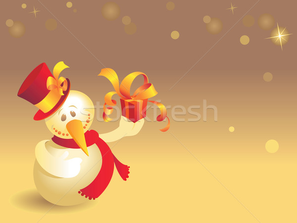 Snowman with gift on gold Stock photo © ildogesto