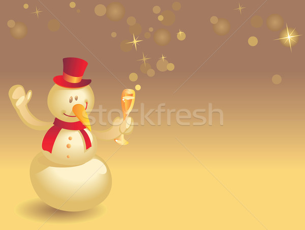 Snowman with wineglass on gold Stock photo © ildogesto