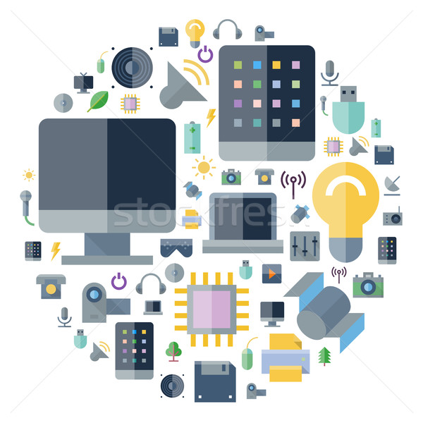 Icons for technology and devices arranged in circle Stock photo © ildogesto