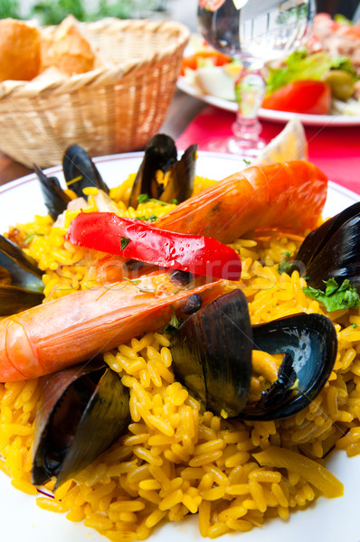 Garnéla rizs közelkép spanyol konyha étel hal Stock fotó © ilolab
