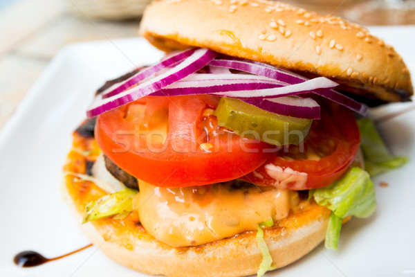 Stock foto: Käse · burger · frischen · Salat · Essen