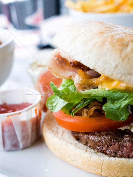 Amerikai sajt hamburger friss saláta étel Stock fotó © ilolab