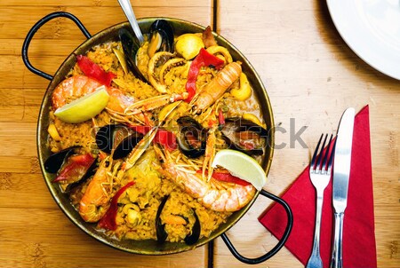Prawn with rice - closeup of prawn with rice - traditionnal span Stock photo © ilolab