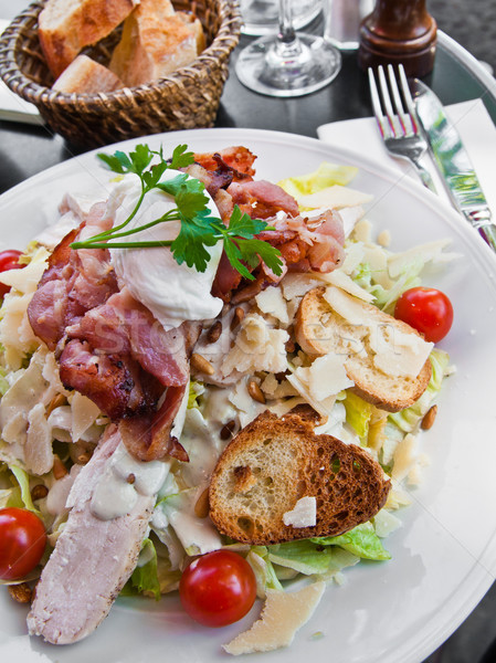 [[stock_photo]]: Fraîches · fruits · salade · jambon · tomates · dîner