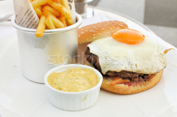 Amerikai sajt hamburger egészség étterem vacsora Stock fotó © ilolab