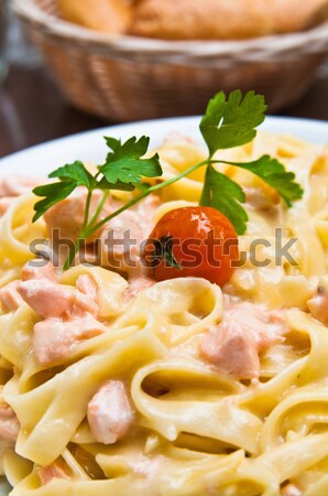 Stockfoto: Smakelijk · pasta · zalm · plaat · gerookte · zalm