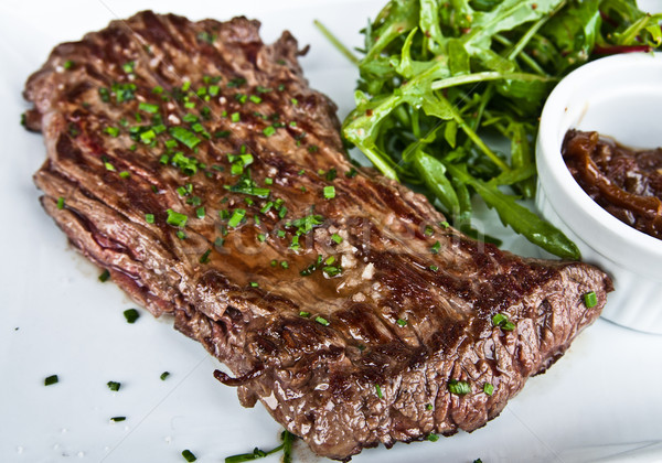 Saftig Steak Rindfleisch Fleisch grünen Stock foto © ilolab