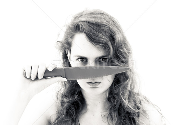 Ucigas femeie cuţit alb fată fundal Imagine de stoc © ilolab