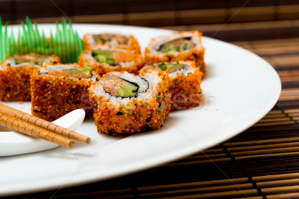 świeże sushi tradycyjny japońskie jedzenie tabeli ryb Zdjęcia stock © ilolab