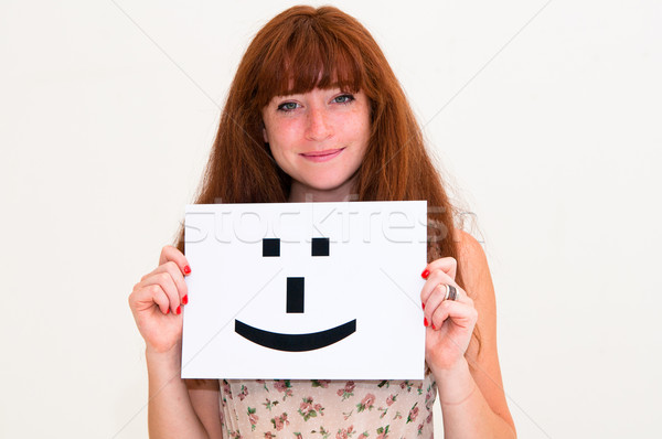 Stockfoto: Vrouw · boord · glimlach · gezicht · teken · portret