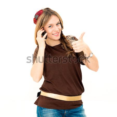 woman with phone and thumbs up gesture Stock photo © ilolab