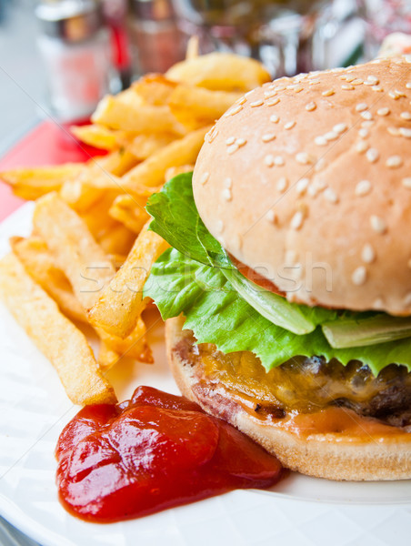 Foto stock: Queijo · burger · americano · fresco · salada · comida