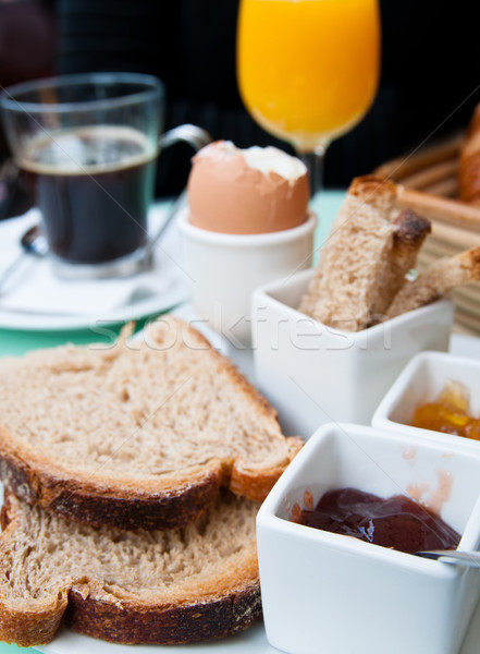 Colazione succo d'arancia fresche frutti tavola arancione Foto d'archivio © ilolab