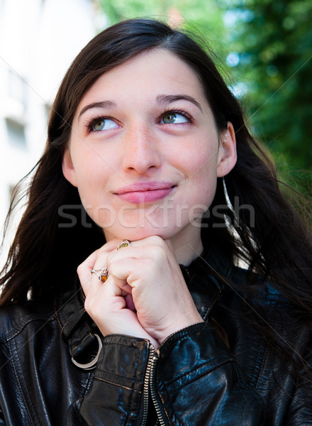 beautiful young attractive woman outdoors portrait of thinking w Stock photo © ilolab