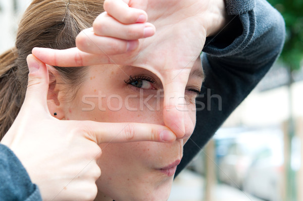 Stockfoto: Gericht · jonge · vrouw · teken · jonge · foto