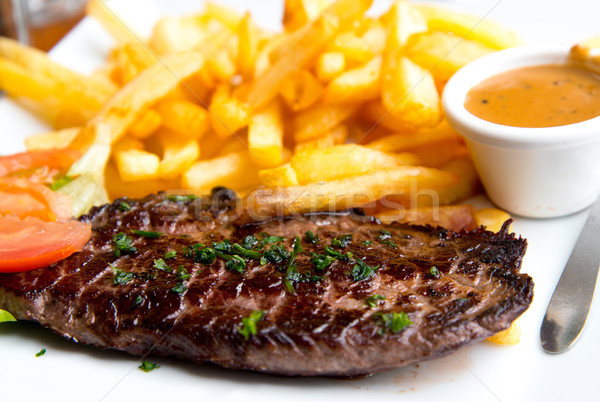 Stock fotó: Lédús · steak · marhahús · hús · paradicsom · krumpli