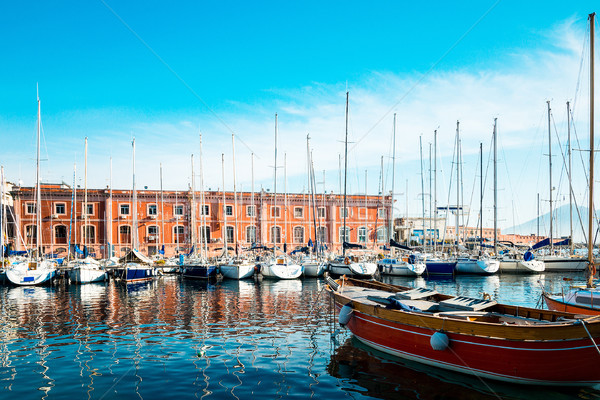 Stock photo: Street view of Naples harbor with boats, italy Europe