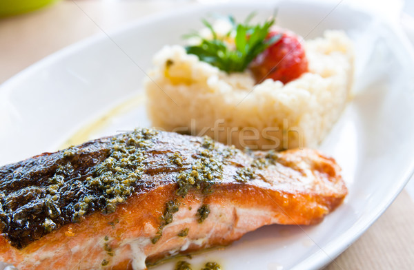 ızgara somon fransız mutfağı yemek domates balık Stok fotoğraf © ilolab