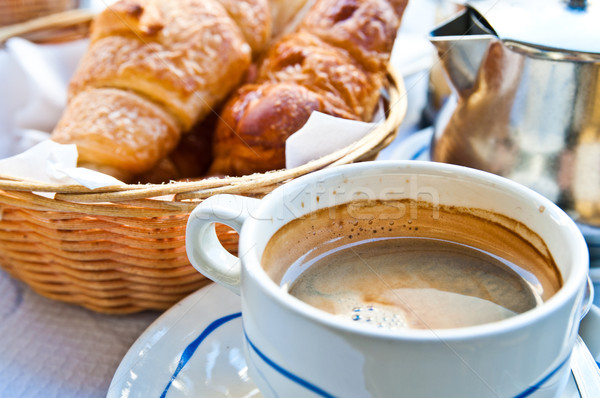 [[stock_photo]]: Déjeuner · croissants · café · panier · table · boire