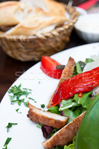Stok fotoğraf: Taze · tavuk · salatası · domates · peynir · yağ · akşam · yemeği