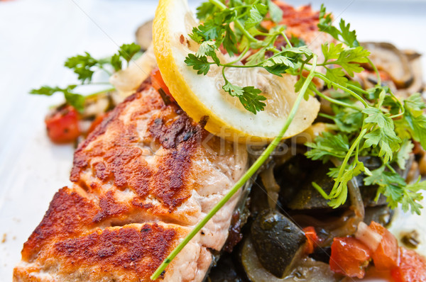 grilled salmon and lemon - french cuisine dish with tomato and s Stock photo © ilolab