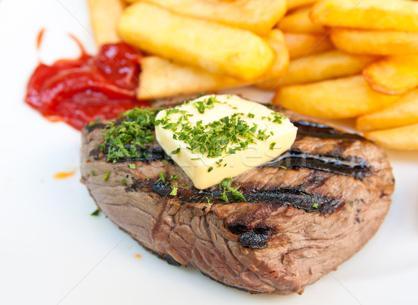 [[stock_photo]]: Juteuse · steak · boeuf · viande · frites · françaises · santé