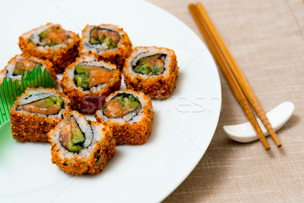 Stok fotoğraf: Taze · sushi · geleneksel · japon · gıda · tablo · balık